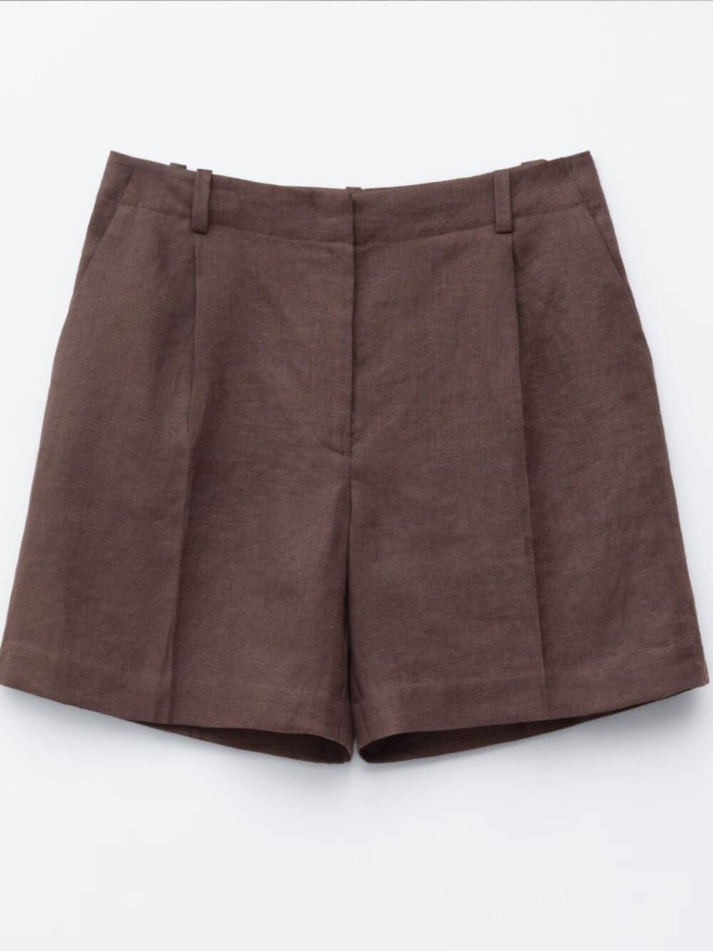 & Other Stories Dark Brown Linen-Blend High-Rise Shorts size 4